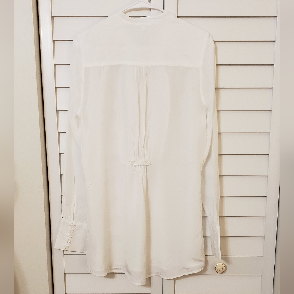 Free People Bright White Tunic Blouse Neck Mandarin Collar  Size M - Picture 3 of 13